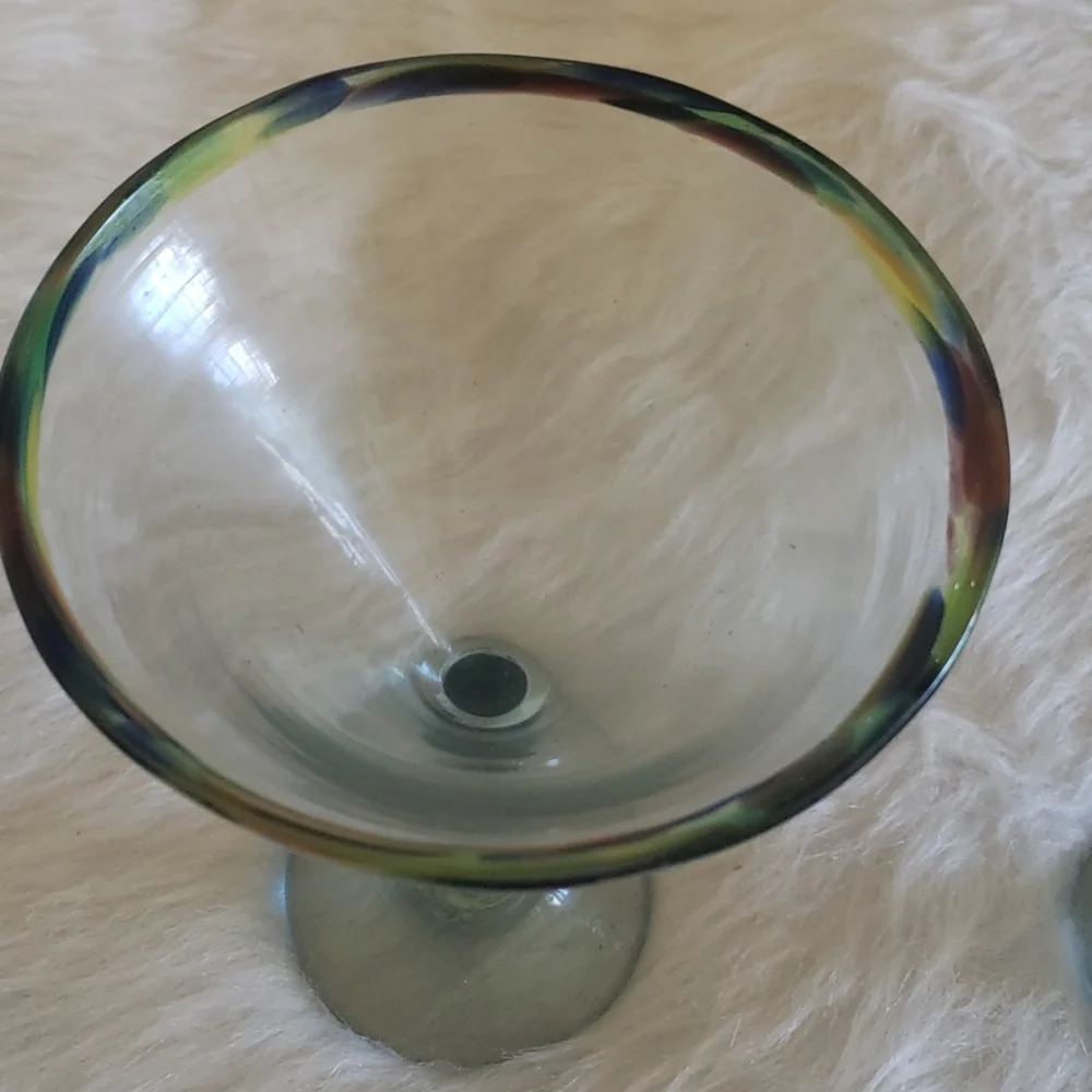 PIER I Imports Set of‎ Two Mexican Hand Blown Confetti Rim Clear Martini Glasses